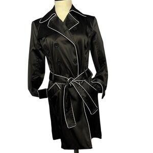 IZ Byer California Blk. Trench Coat Women M Double Breasted Urban Sophistication